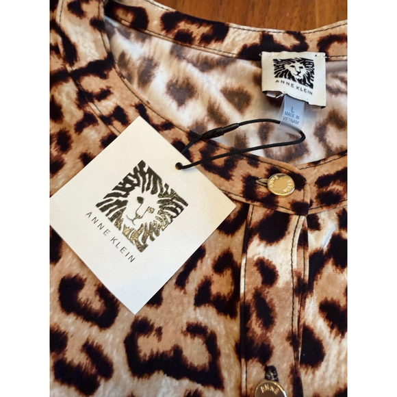 NWT Women's Anne Klein Leopard Print Blouse L Brown Black - Picture 7 of 12
